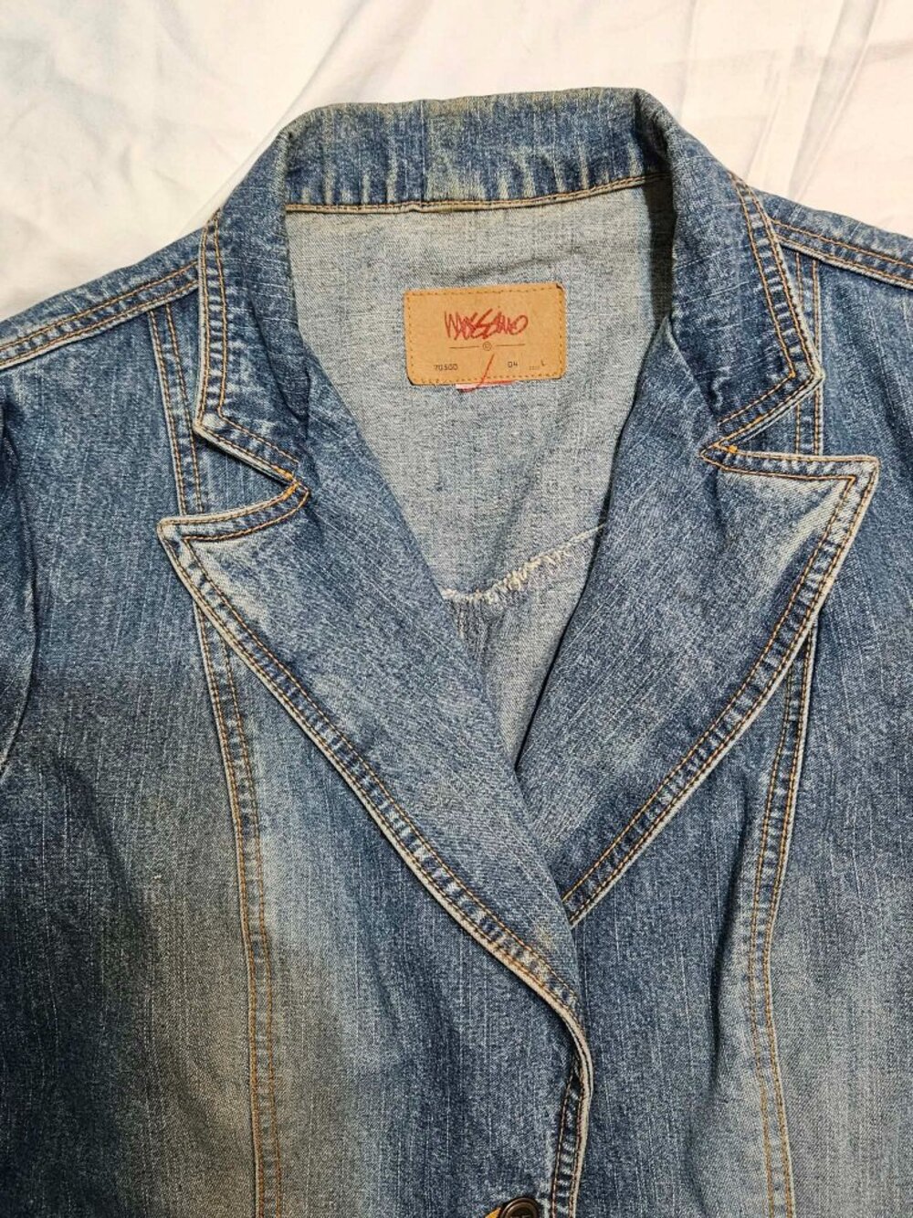 Vintage Y2K Mossimo Denim Blazer Jacket L Office Siren Western Tailored Blue Je